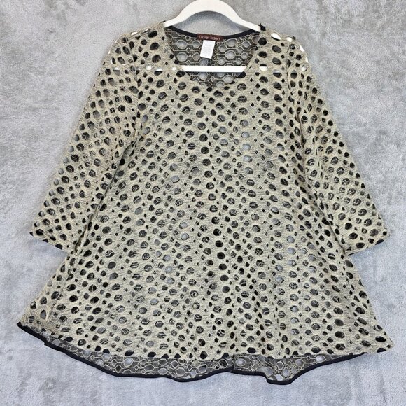 Design Today's Shirt Womens Medium Beige Black Cutout Lace Tunic Made USA - Picture 1 of 8